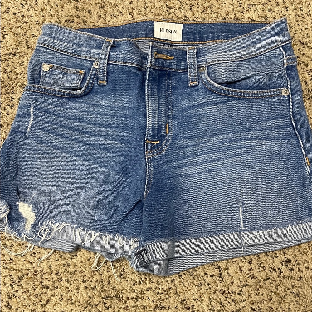 Hudson Jeans Distressed Blue Denim Cutoff Shorts